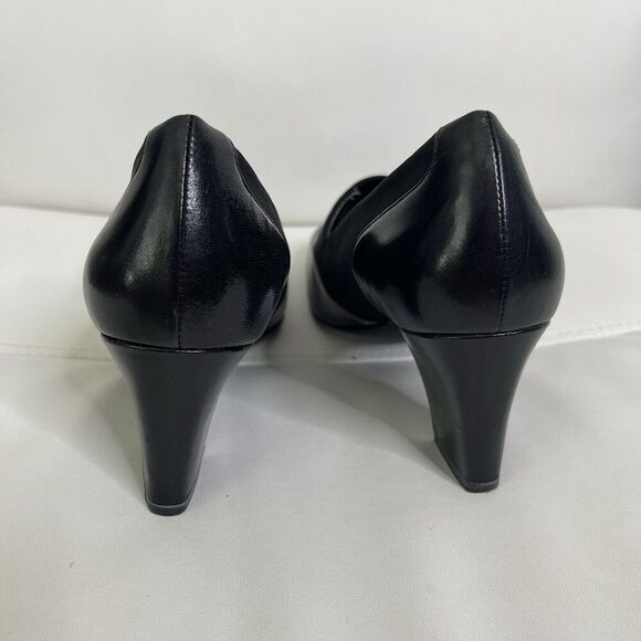 Naturalizer Heeled Loafers Pumps Sz 8.5 Black Leather Block Heels Office Classic - Picture 4 of 16